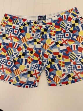 Charleston threads Navy Multi-Flag Print Men’s Swim Trunks  size large